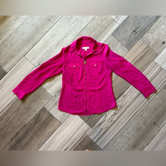 Michael Kors pink full zip top with pockets sz M - Picture 2 of 10